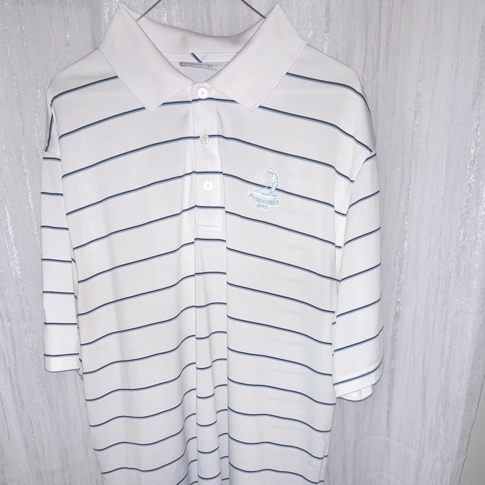 Pinehurst 1895 Men's Golf Polo Shirt XL White/Blue Striped Emb Logo